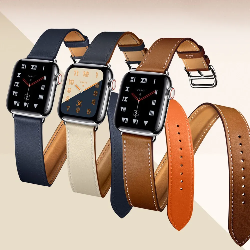 Bracelet cuir double tour pour Apple Watch 38 à 49 mm