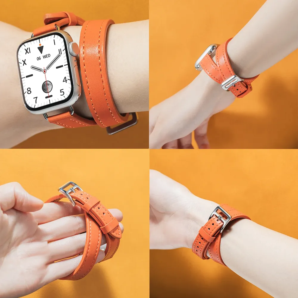 Bracelet cuir double tour pour Apple Watch 38 à 49 mm