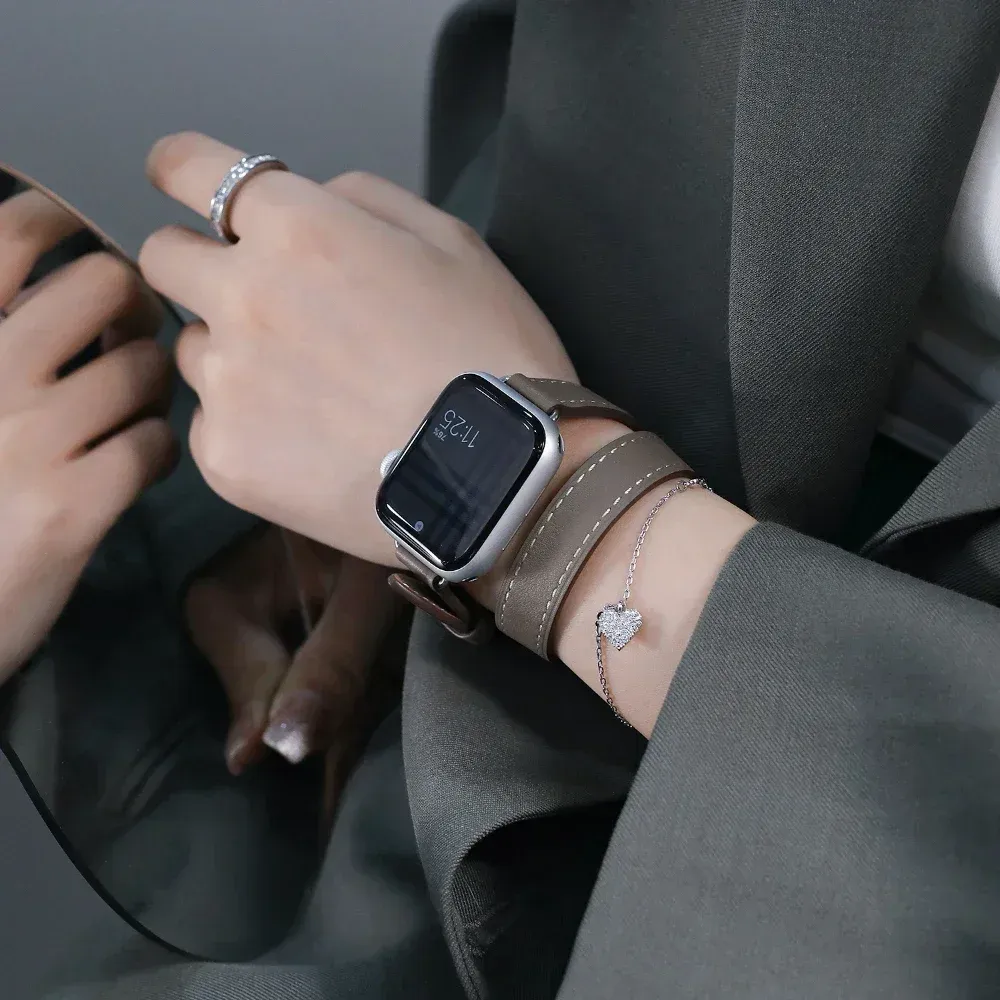 Bracelet cuir double tour pour Apple Watch 38 à 49 mm