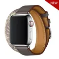 Bracelet cuir double tour pour Apple Watch 38 à 49 mm – Couleur du bracelet Etain Beton