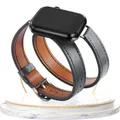 Bracelet cuir double tour pour Apple Watch 38 à 49 mm – Couleur du bracelet Grey
