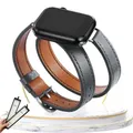 Bracelet cuir double tour pour Apple Watch 38 à 49 mm – Couleur du bracelet Grey BOX