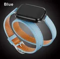 Bracelet cuir double tour pour Apple Watch 38 à 49 mm – Couleur du bracelet LightBlue
