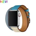 Bracelet cuir double tour pour Apple Watch 38 à 49 mm – Couleur du bracelet Lin Craie Bleu