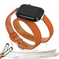 Bracelet cuir double tour pour Apple Watch 38 à 49 mm – Couleur du bracelet Orange BOX