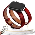 Bracelet cuir double tour pour Apple Watch 38 à 49 mm – Couleur du bracelet Red BOX