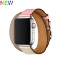Bracelet cuir double tour pour Apple Watch 38 à 49 mm – Couleur du bracelet Sakura Craie Argile