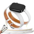 Bracelet cuir double tour pour Apple Watch 38 à 49 mm – Couleur du bracelet White BOX
