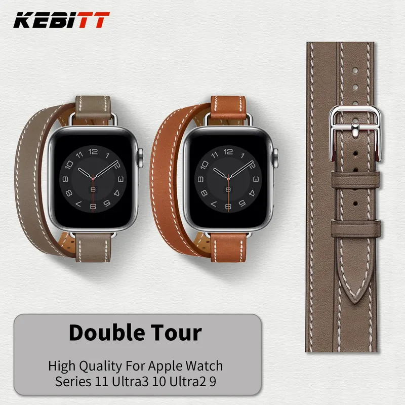 Bracelet cuir double tour pour Apple Watch 40 à 46 mm