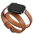 Bracelet cuir double tour pour Apple Watch 40 à 46 mm – Couleur du bracelet brown
