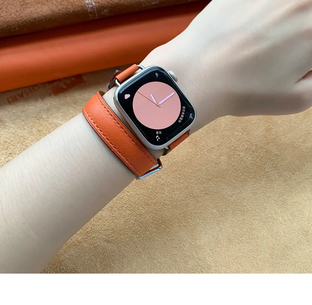 Bracelet cuir double tour pour Apple Watch 40 à 46 mm