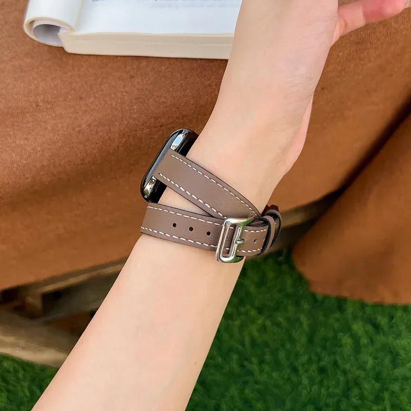 Bracelet cuir double tour pour Apple Watch 40 à 46 mm