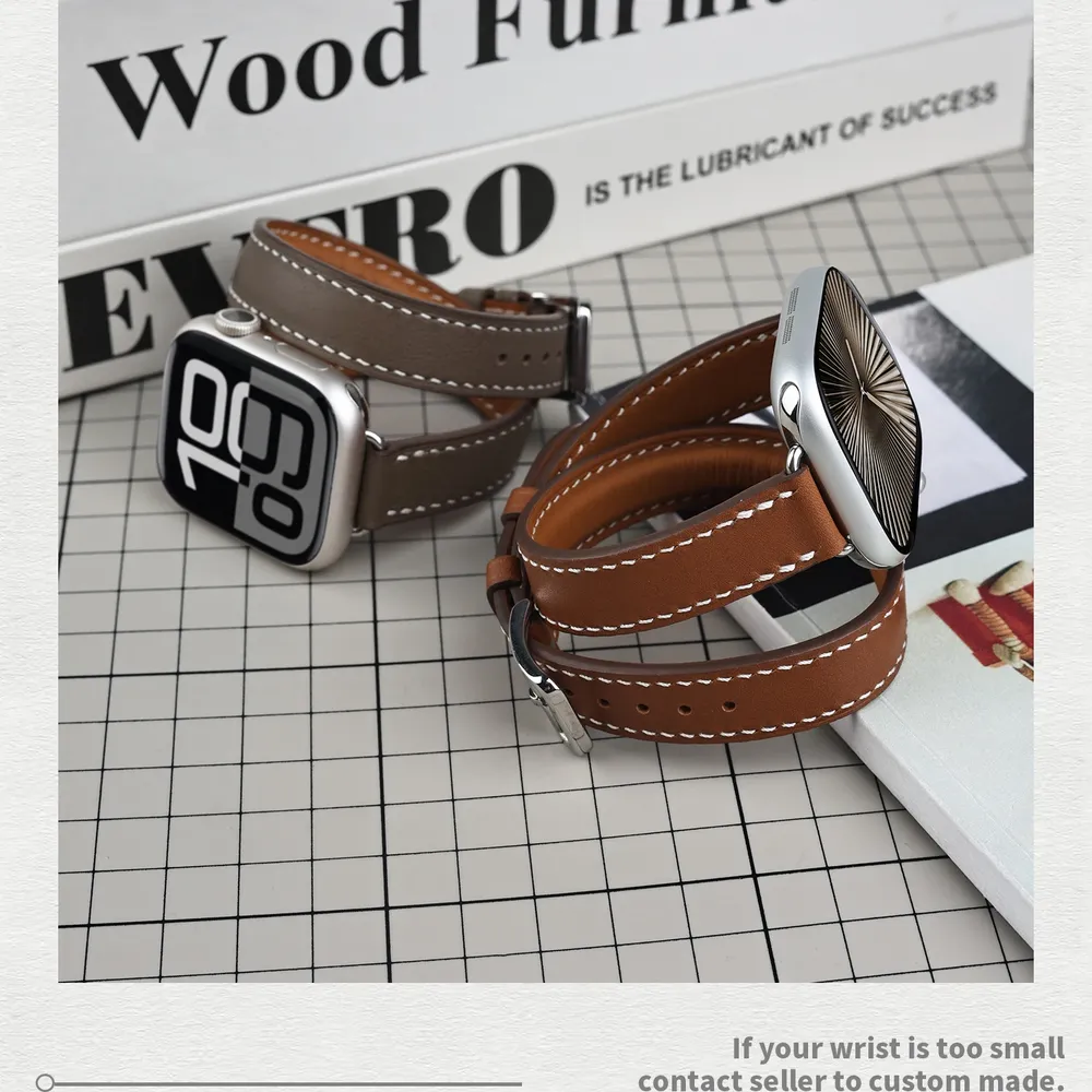 Bracelet cuir double tour pour Apple Watch 40 à 46 mm