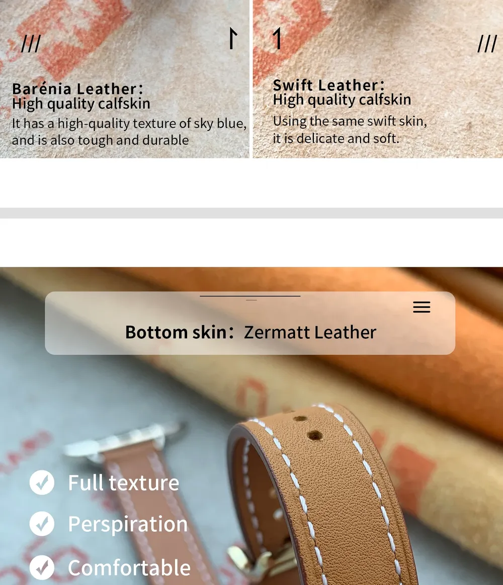Bracelet cuir double tour pour Apple Watch 40 à 46 mm