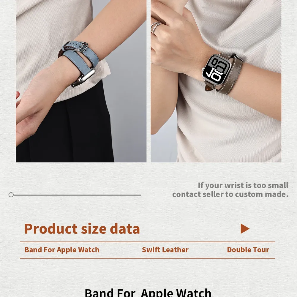 Bracelet cuir double tour pour Apple Watch 40 à 46 mm