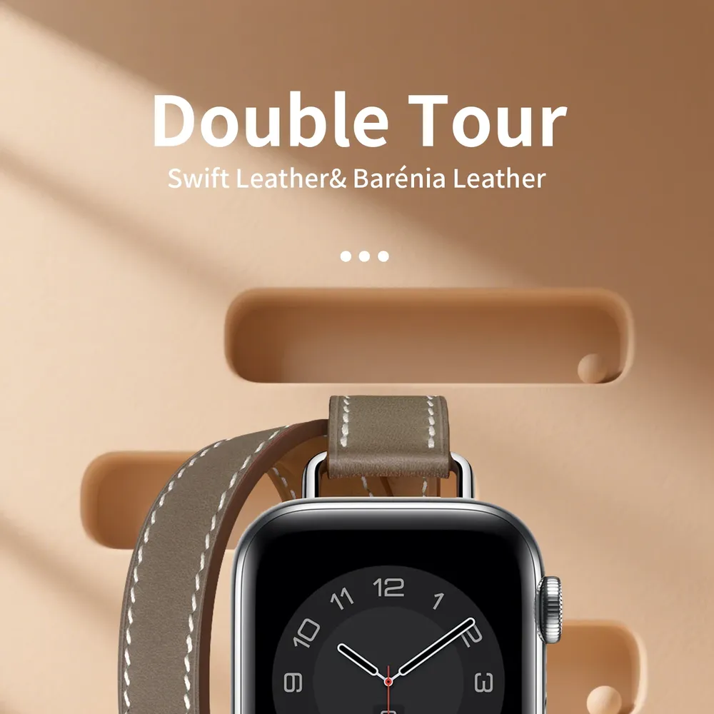 Bracelet cuir double tour pour Apple Watch 40 à 46 mm