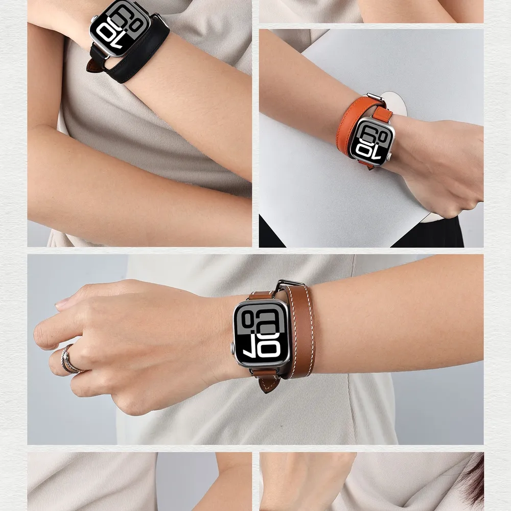 Bracelet cuir double tour pour Apple Watch 40 à 46 mm