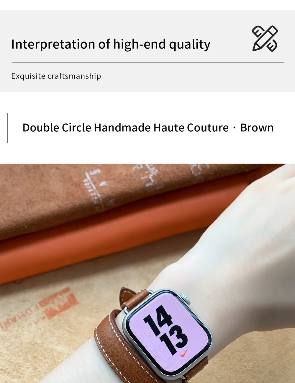 Bracelet cuir double tour pour Apple Watch 40 à 46 mm
