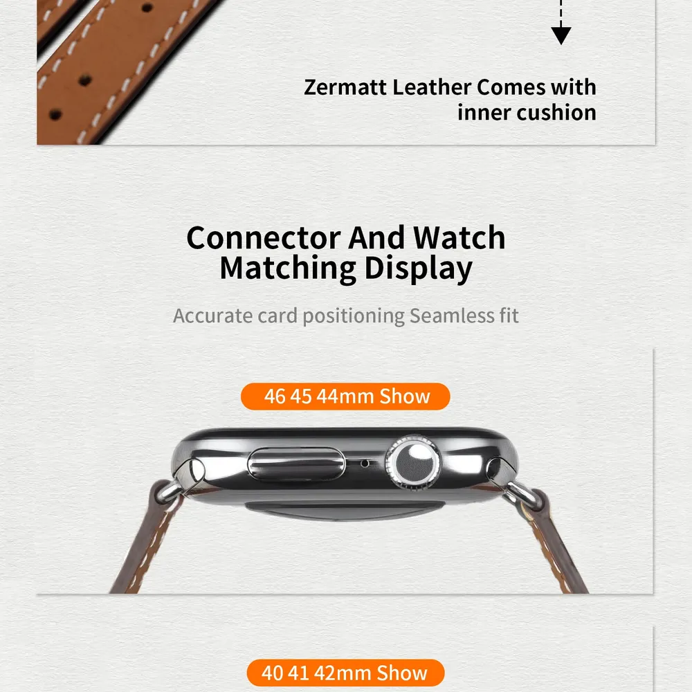 Bracelet cuir double tour pour Apple Watch 40 à 46 mm