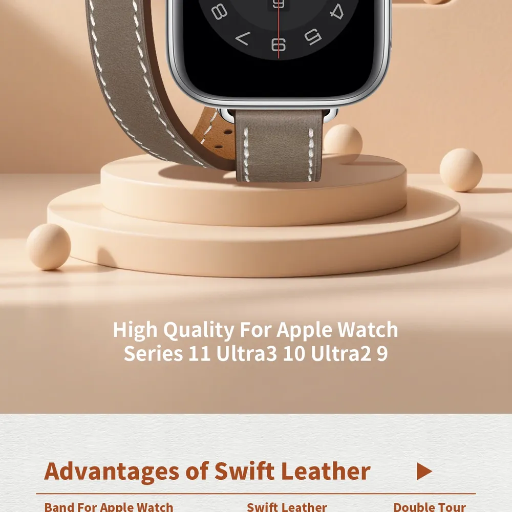 Bracelet cuir double tour pour Apple Watch 40 à 46 mm