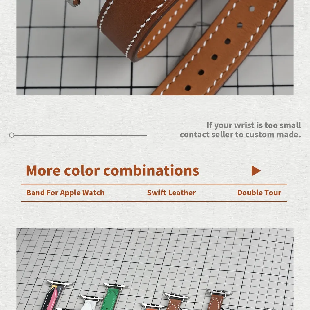 Bracelet cuir double tour pour Apple Watch 40 à 46 mm