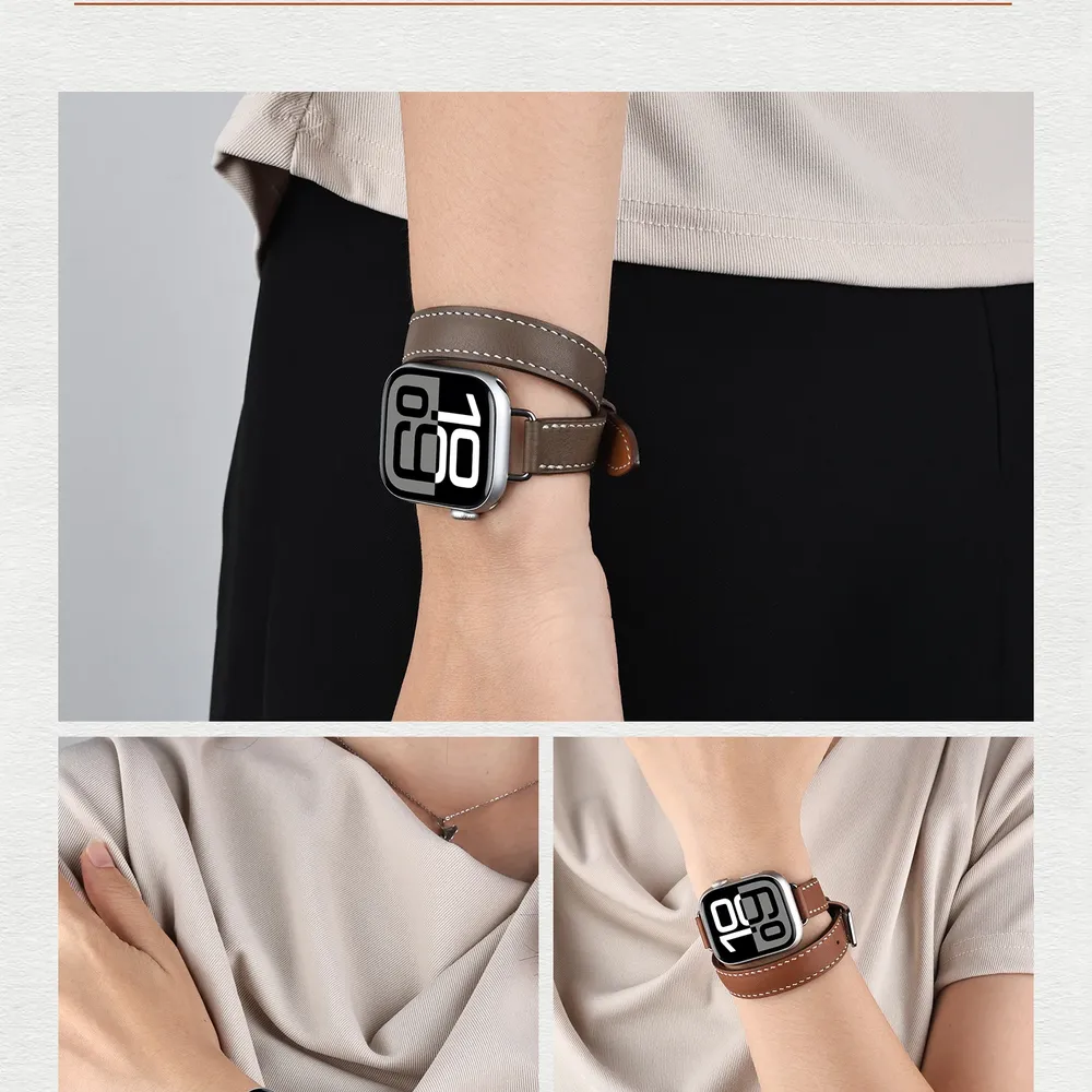 Bracelet cuir double tour pour Apple Watch 40 à 46 mm