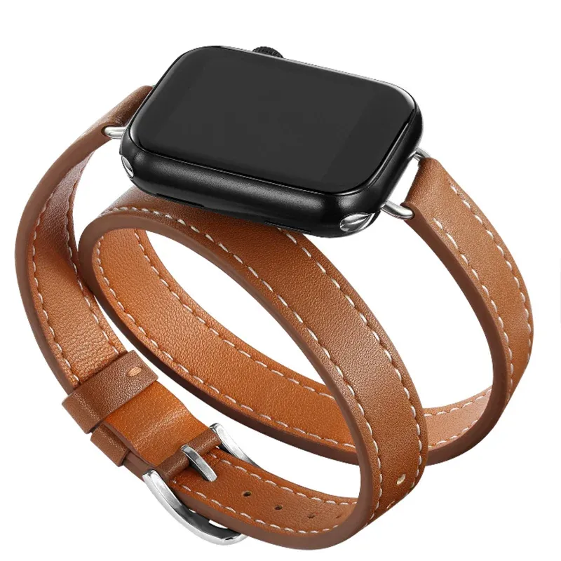 Bracelet cuir double tour pour Apple Watch 40 à 46 mm