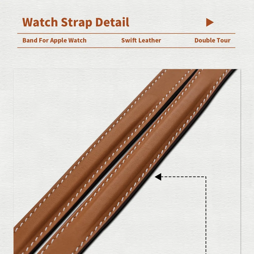 Bracelet cuir double tour pour Apple Watch 40 à 46 mm