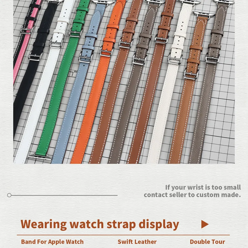 Bracelet cuir double tour pour Apple Watch 40 à 46 mm
