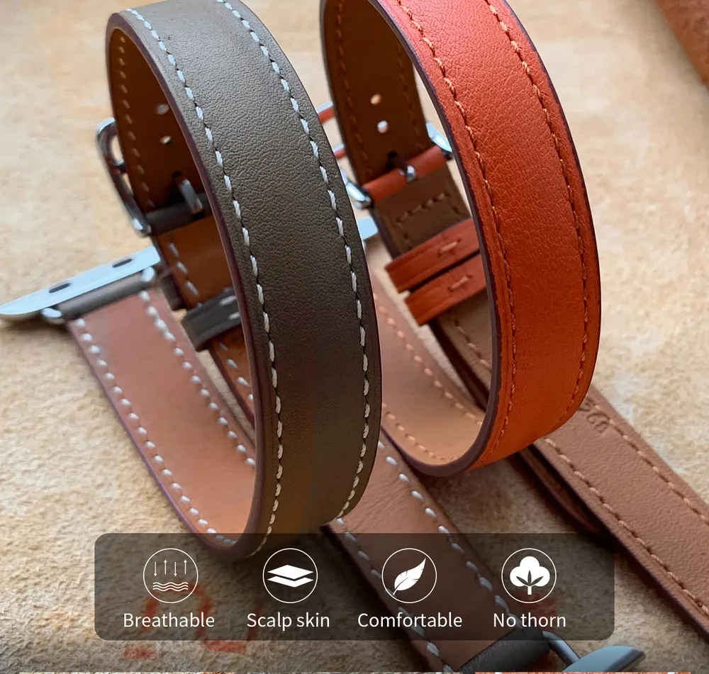 Bracelet cuir double tour pour Apple Watch 40 à 46 mm