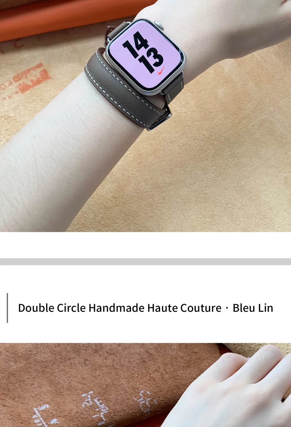 Bracelet cuir double tour pour Apple Watch 40 à 46 mm