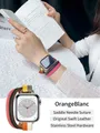 Bracelet cuir double tour pour Apple Watch 40 à 46 mm – Couleur du bracelet OrangeBlanc