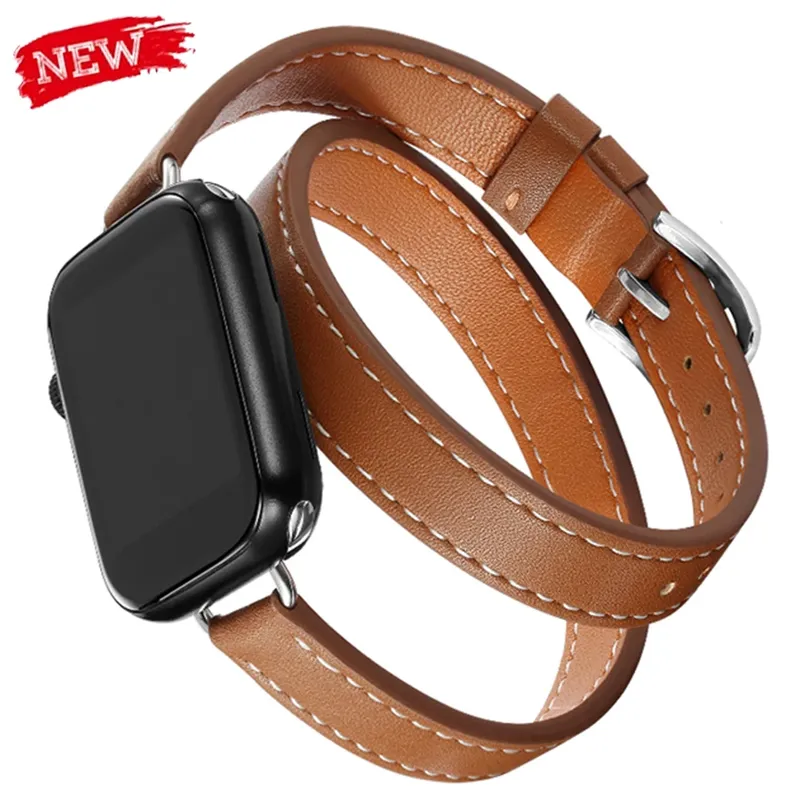 Bracelet cuir double tour pour Apple Watch 40 à 49 mm