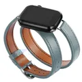 Bracelet cuir double tour pour Apple Watch 40 à 49 mm – Couleur du bracelet Bleu Lin