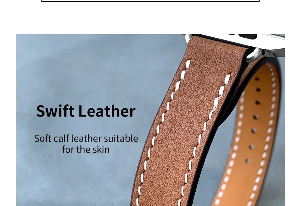 Bracelet cuir double tour pour Apple Watch 40 à 49 mm