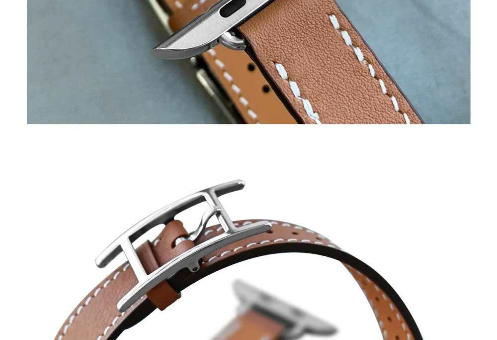 Bracelet cuir double tour pour Apple Watch 40 à 49 mm
