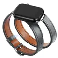 Bracelet cuir double tour pour Apple Watch 40 à 49 mm – Couleur du bracelet gris