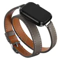 Bracelet cuir double tour pour Apple Watch 40 à 49 mm – Couleur du bracelet gris2