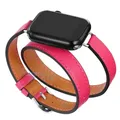 Bracelet cuir double tour pour Apple Watch 40 à 49 mm – Couleur du bracelet rose vif