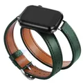 Bracelet cuir double tour pour Apple Watch 40 à 49 mm – Couleur du bracelet Vert foncé
