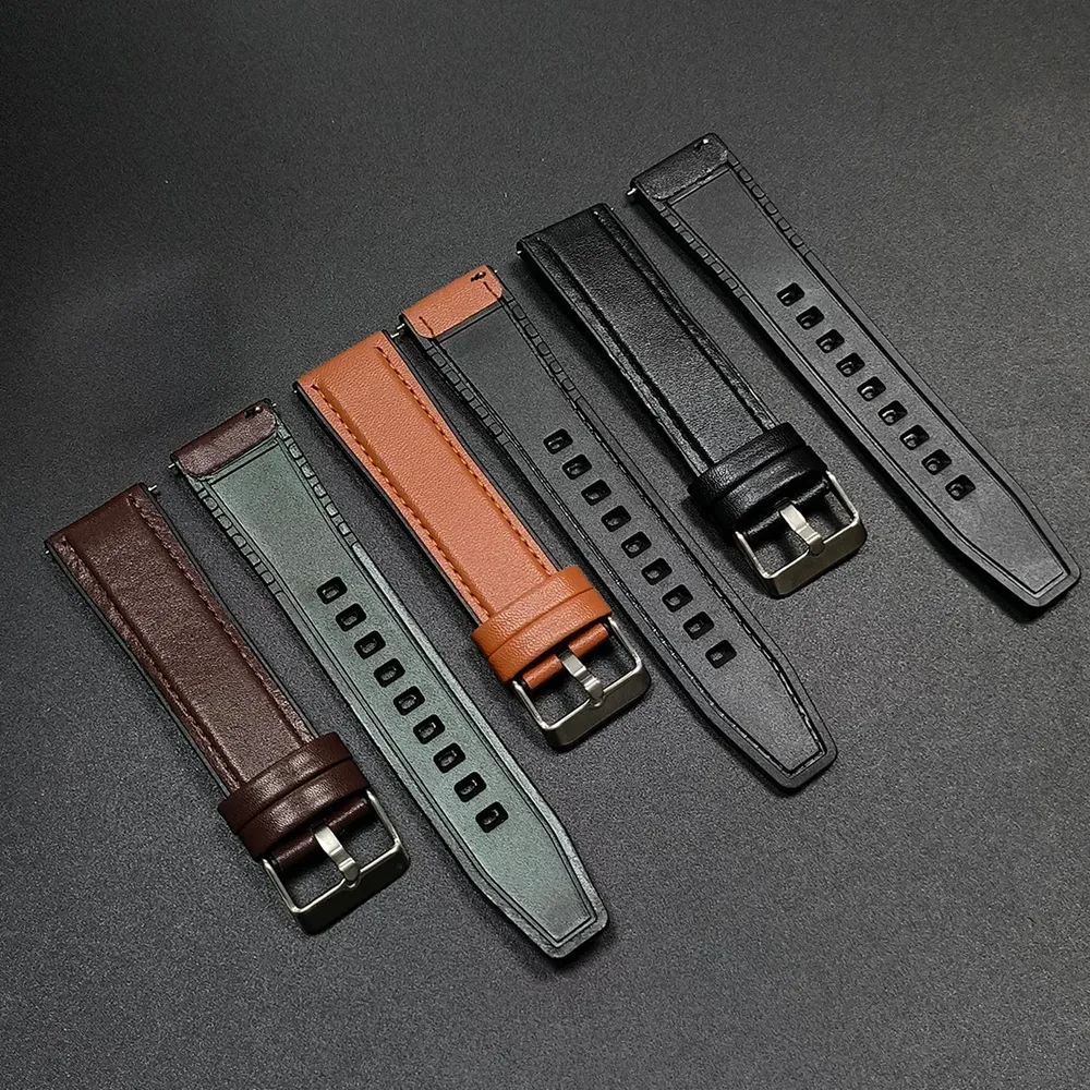 Bracelet cuir et silicone 22 mm pour Huawei et Amazfit