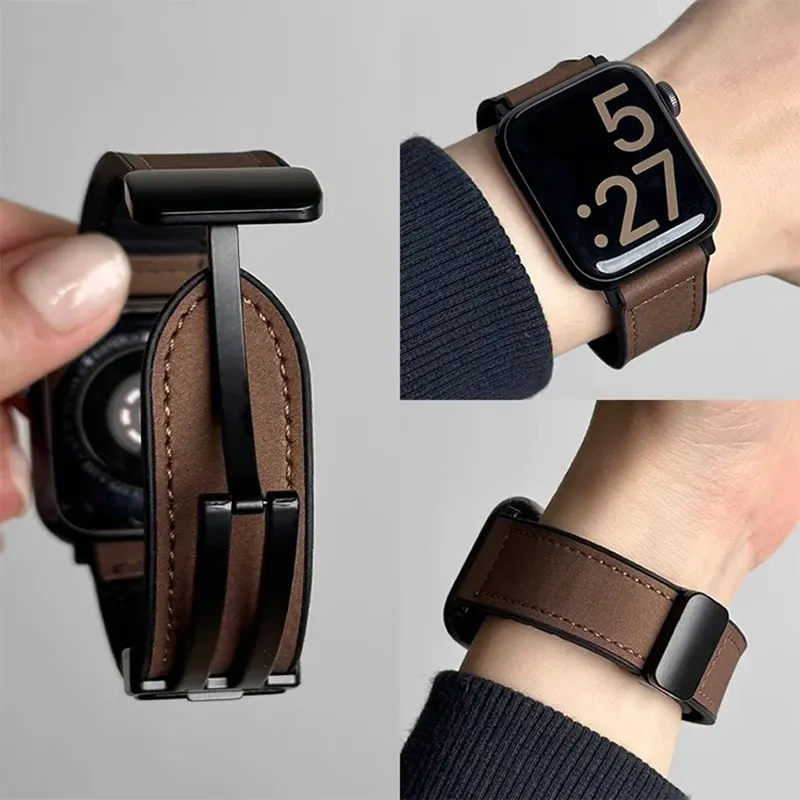 Bracelet cuir et silicone pour Apple Watch 38 à 49 mm