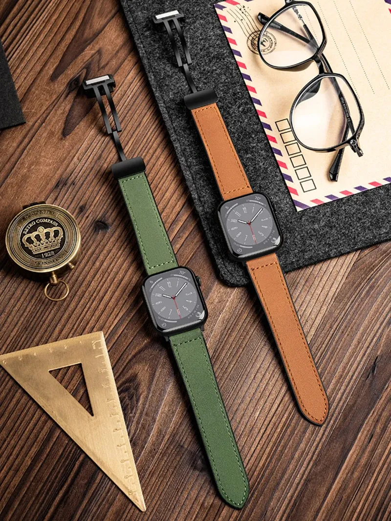 Bracelet cuir et silicone pour Apple Watch 38 à 49 mm