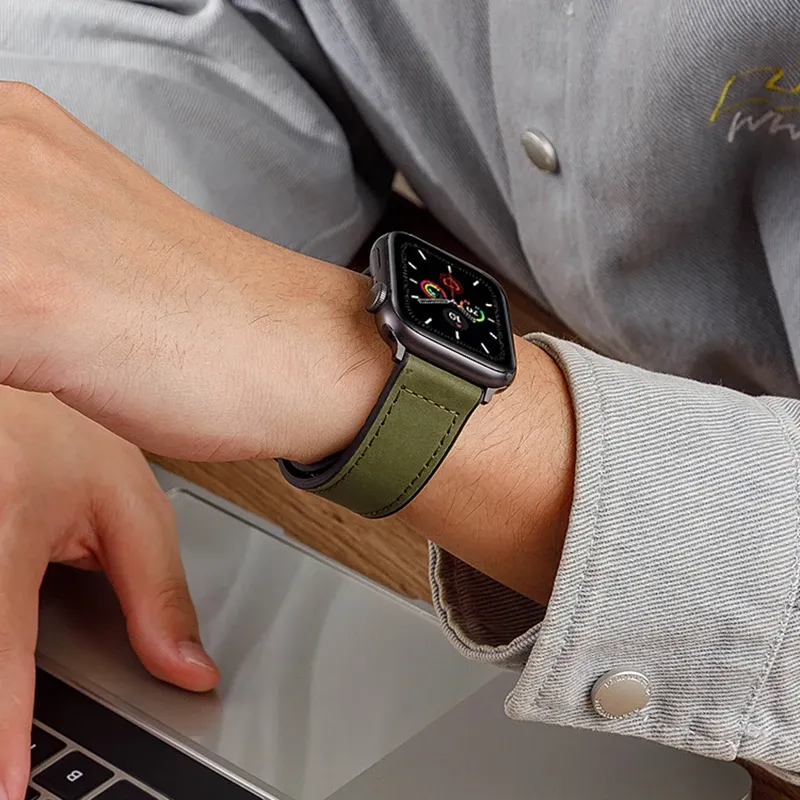 Bracelet cuir et silicone pour Apple Watch 38 à 49 mm
