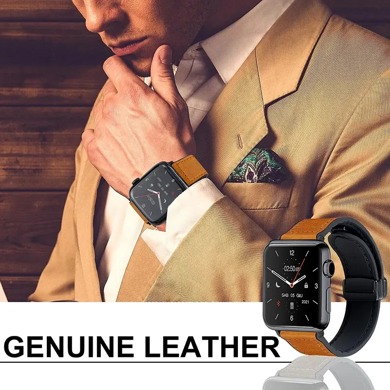 Bracelet cuir et silicone pour Apple Watch 38 à 49 mm