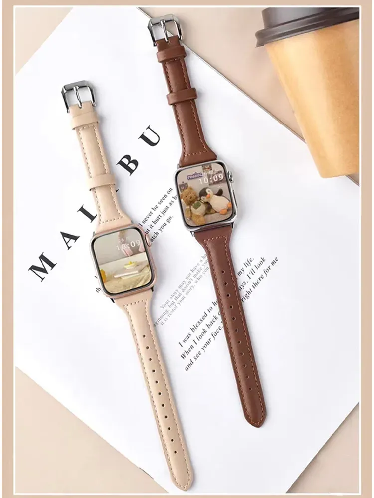 Bracelet cuir fin pour Apple Watch 38 à 49 mm