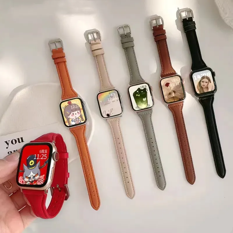Bracelet cuir fin pour Apple Watch 38 à 49 mm