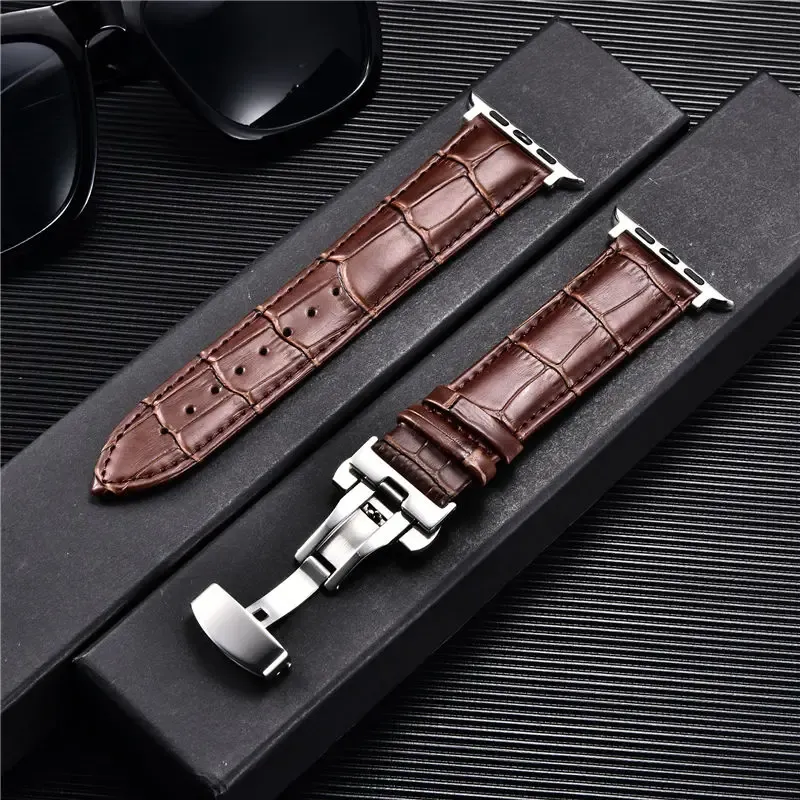 Bracelet cuir gaufré affaires pour Apple Watch 38 à 45 mm