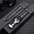 Bracelet cuir gaufré affaires pour Apple Watch 38 à 45 mm – Couleur du bracelet Black-W-Silver