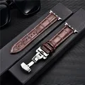 Bracelet cuir gaufré affaires pour Apple Watch 38 à 45 mm – Couleur du bracelet Dark brown-W-Silver